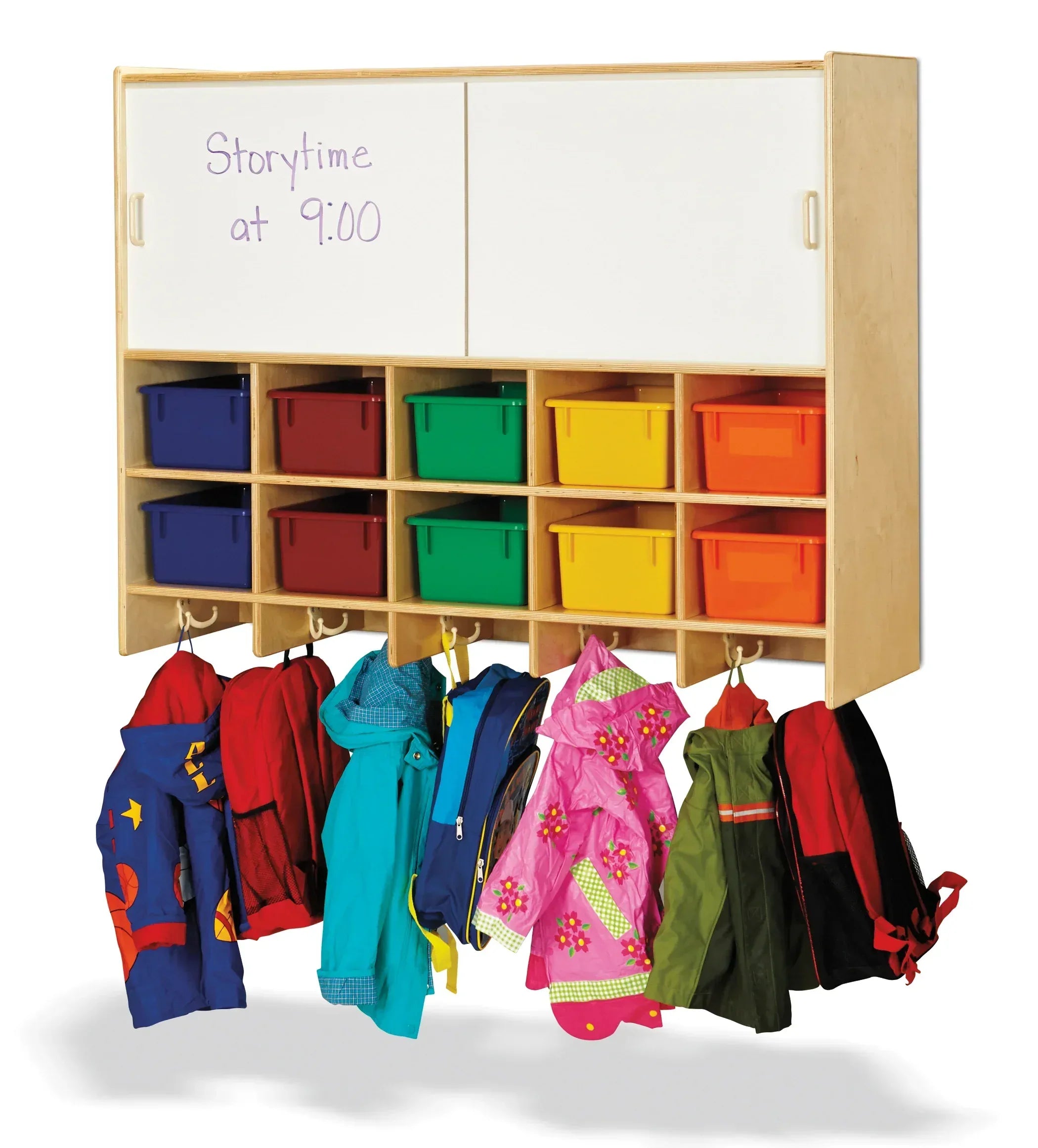 Jonti-Craft® 10 Section Wall Mount Coat Locker with Storage – with Clear Cubbie-Trays