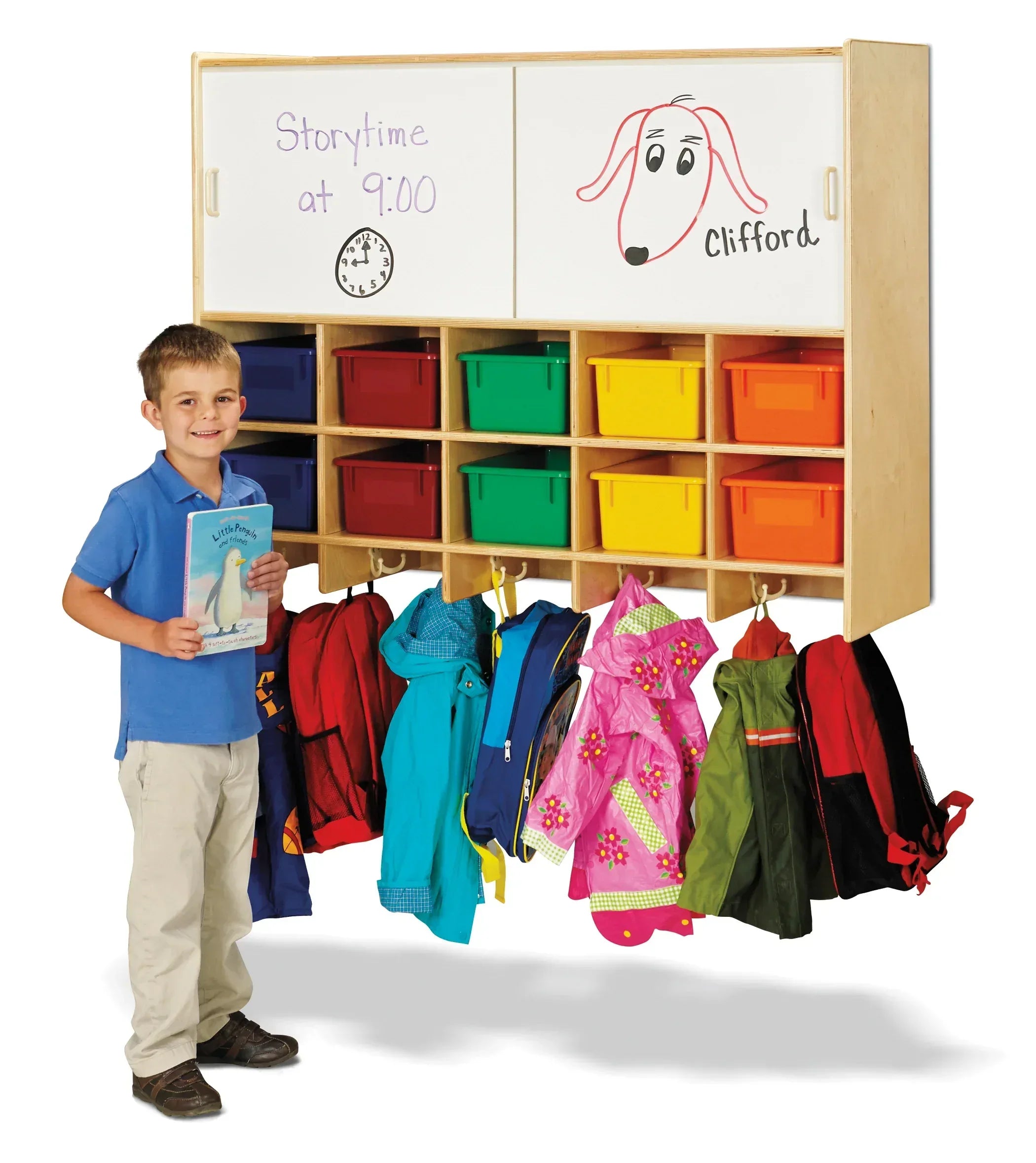 Jonti-Craft® 10 Section Wall Mount Coat Locker with Storage – without Cubbie-Trays