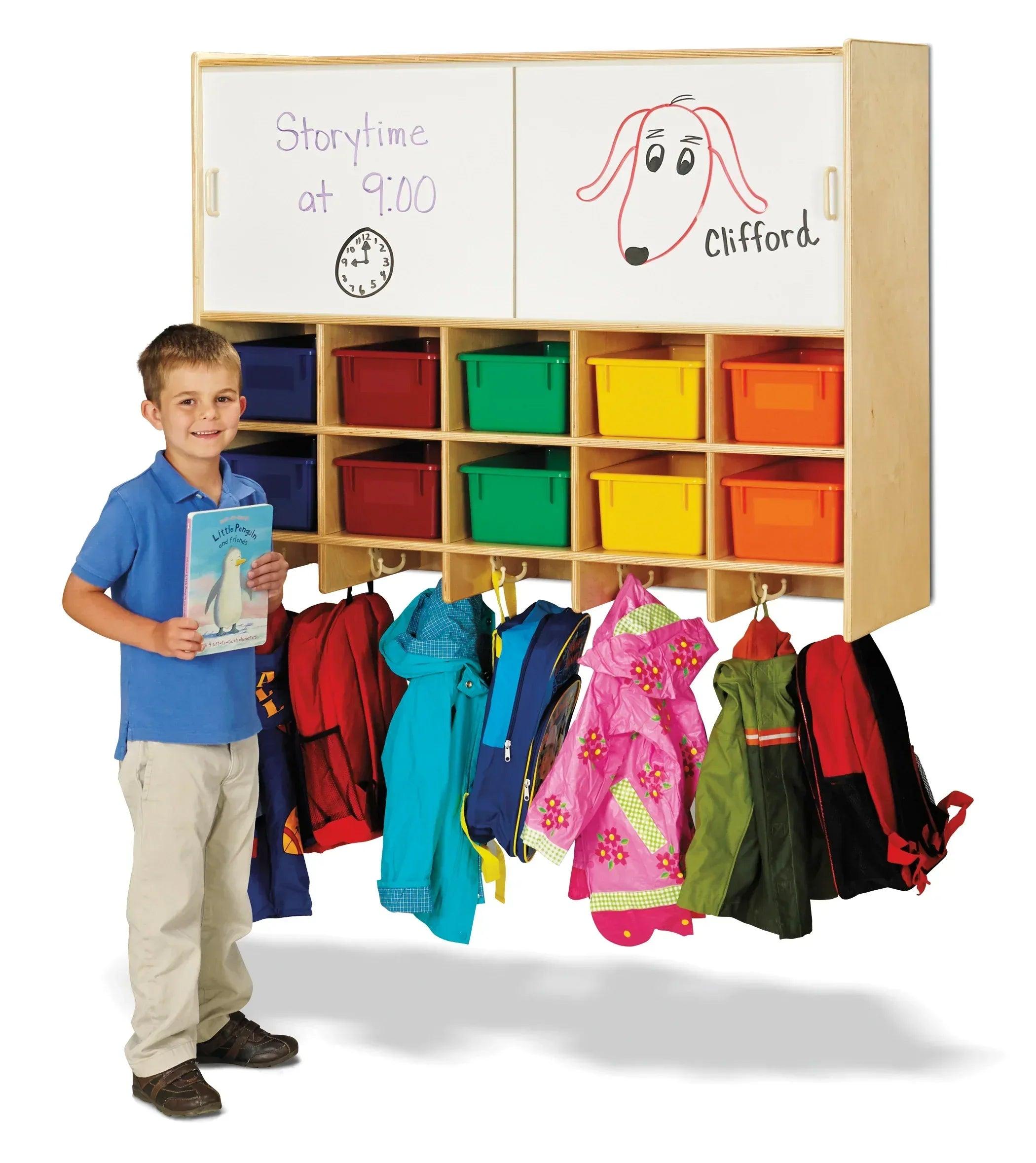 Jonti-Craft® 10 Section Wall Mount Coat Locker with Storage – with Col ...