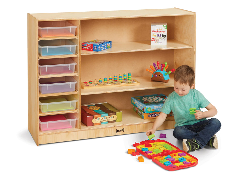 Jonti-Craft® Adjustable Combo Mobile Straight-Shelf - with clear Paper-Trays