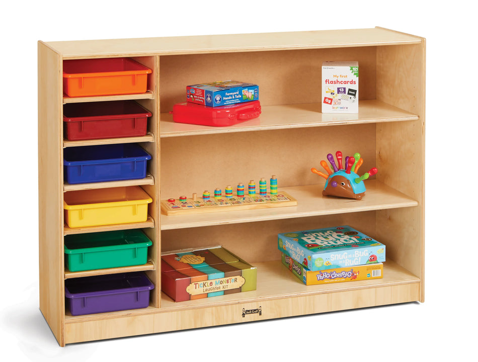 Jonti-Craft® Adjustable Combo Mobile Straight-Shelf - with colored Paper-Trays