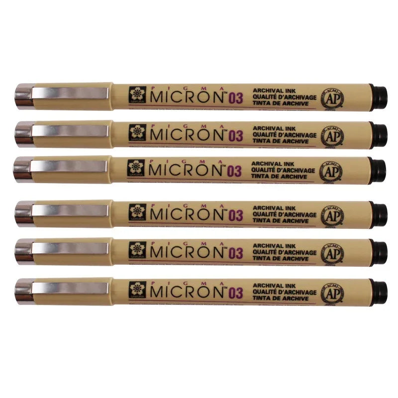 Pigma Micron Pen, Black, 0.35mm Size 03, Pack of 6