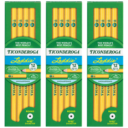 Laddie&reg; Wood-Cased Pencils, #2 HB Soft, Yellow, 12 Per Pack, 3 Packs