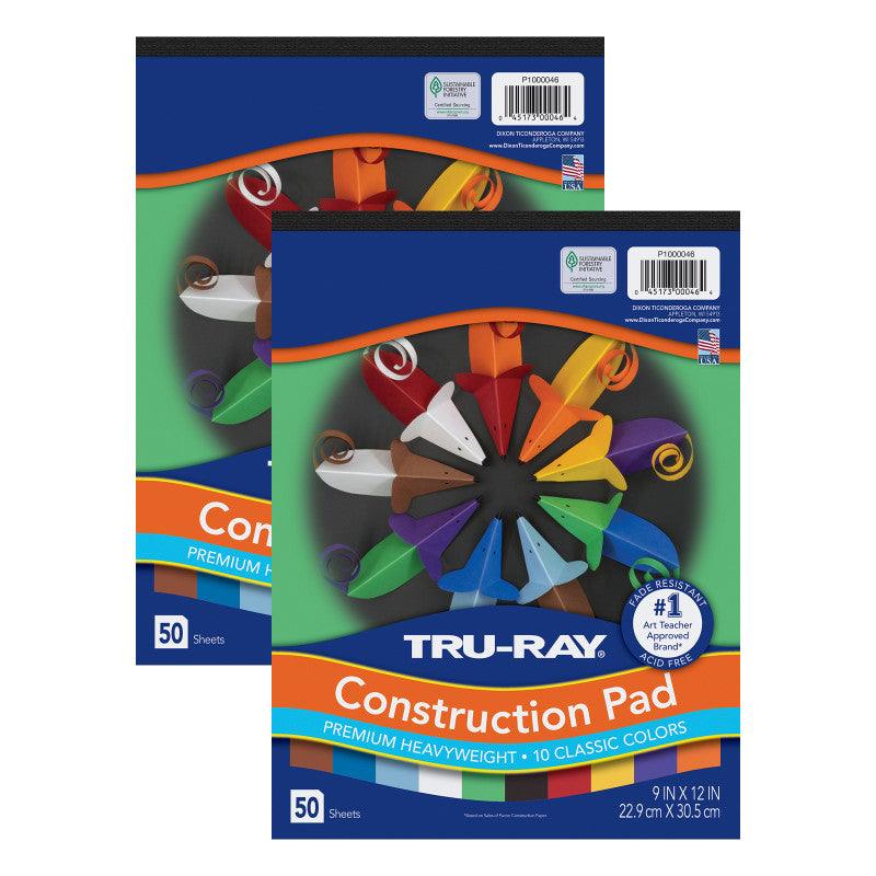 Construction Paper Pad, Assorted Colors, 9" x 12", 50 Sheets, 2 Pack