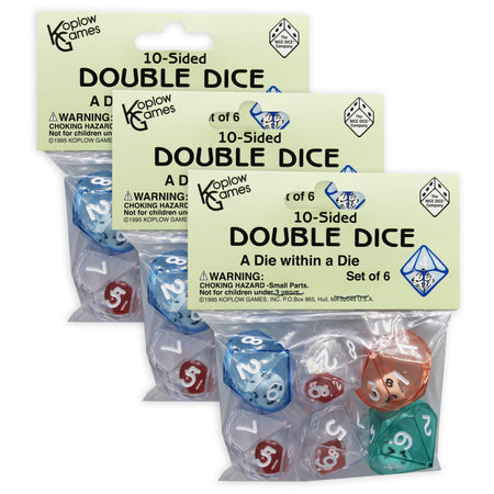 10-Sided Double Dice Set, 6 Per Pack, 3 Packs