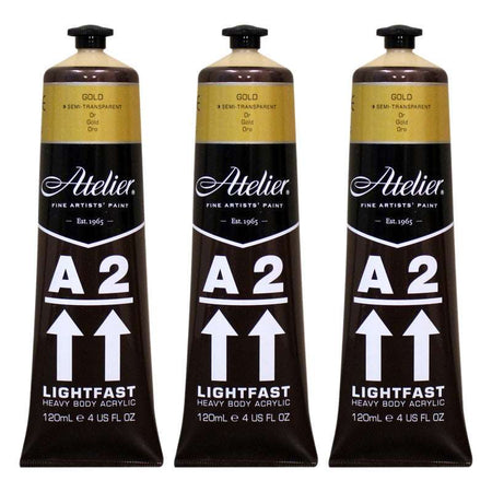 A2 Heavy Body Lightfast Artist Acrylic, 4 oz., Gold, Pack of 3