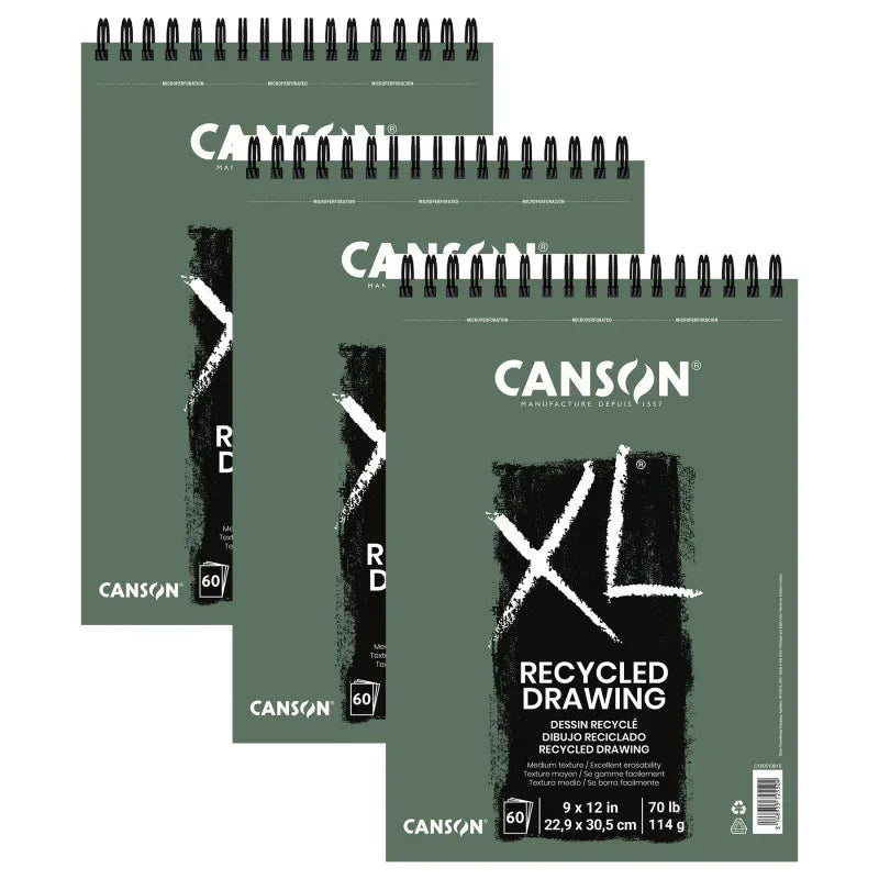 XL Series Drawing Pad, Recycled, Top Wire Binding, 60 Sheet, 9x12 inch, Pack of 3
