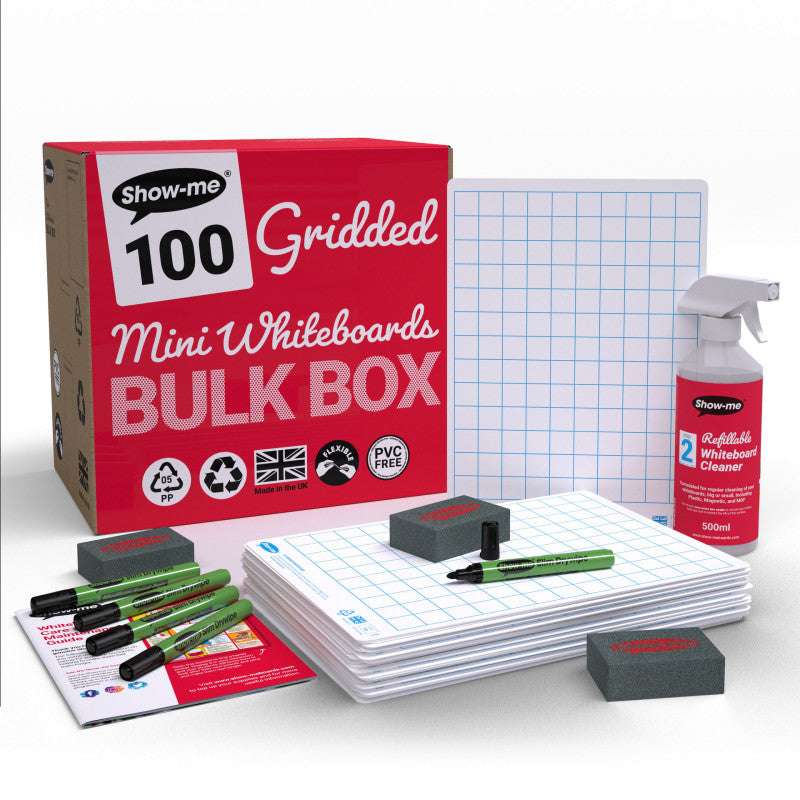 Bulk Box of 100 x A4 Gridded/Plain Lapboards, with Pens, Erasers, Cleaner