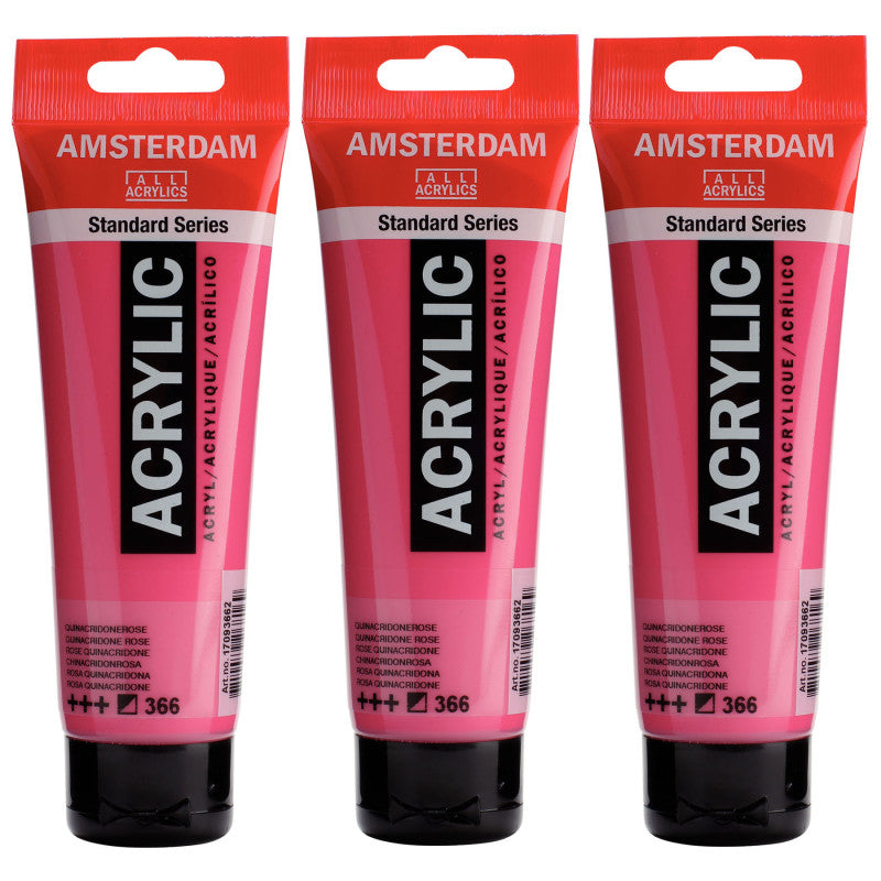 Standard Acrylic Paint, 120ml, Quinacridone Rose 366, Pack of 3