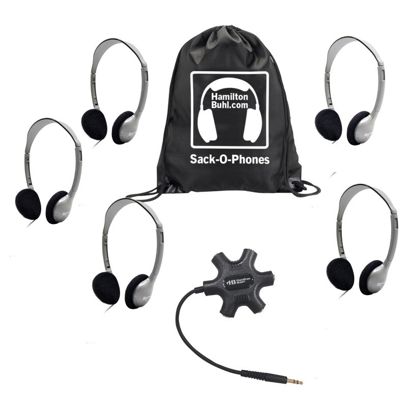 Galaxy&trade; Econo-Line of Sack-O-Phones with 5 Personal-Sized HA2 Headphones, Starfish Jackbox and Carry Bag