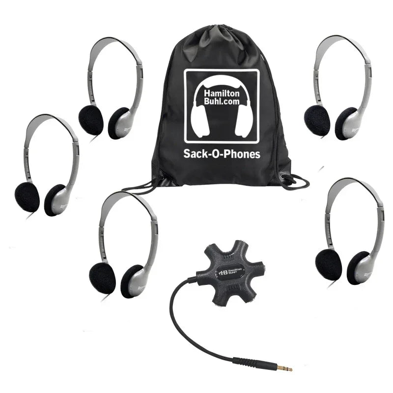 Galaxy&trade; Econo-Line of Sack-O-Phones with 5 Personal-Sized HA2 Headphones, Starfish Jackbox and Carry Bag