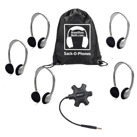 Galaxy&trade; Econo-Line of Sack-O-Phones with 5 Personal-Sized HA2 Headphones, Starfish Jackbox and Carry Bag