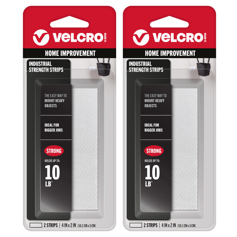 2-Pack Industrial Strength Hook and Loop Strips, 4 in x 2 in, White, 4 Count