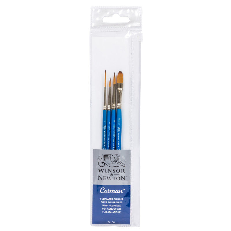 Cotman Watercolor Brushes, Set of 4 (Round 2 & 4, Rigger 1, One Stroke 1/4")
