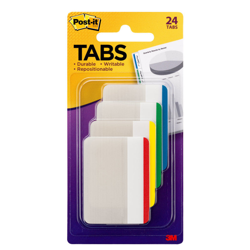 Post-it&reg; Tabs, Assorted Primary Colors, Pack of 24