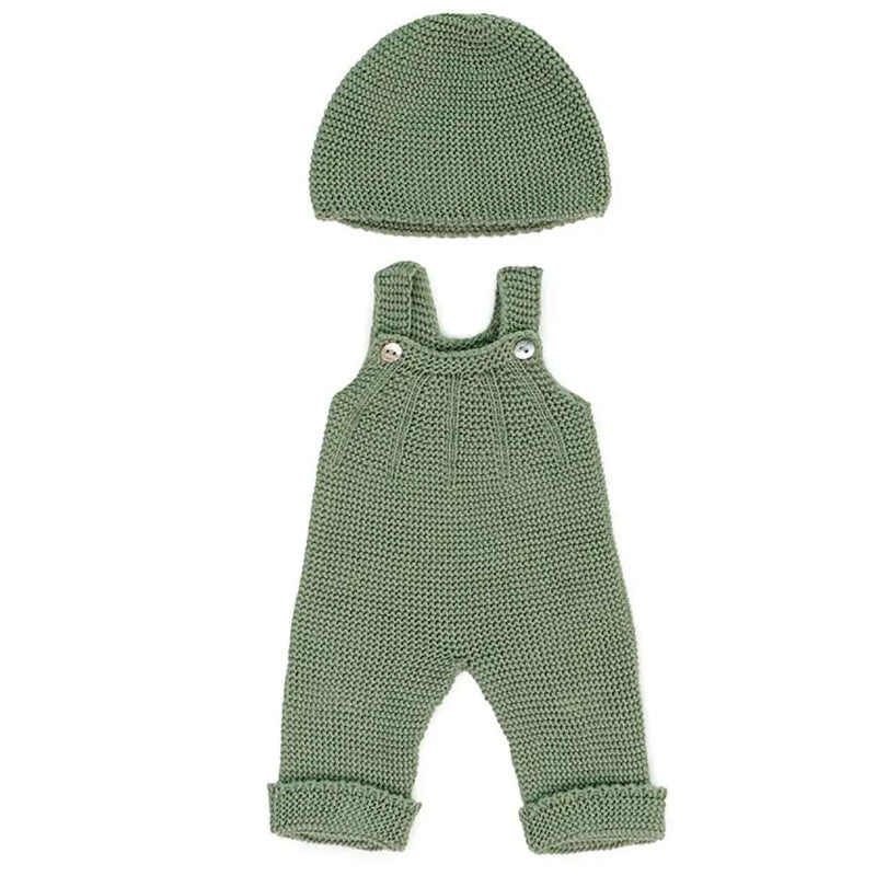 Clothes for 15" Dolls, Knitted Outfit Overall & Beanie Hat