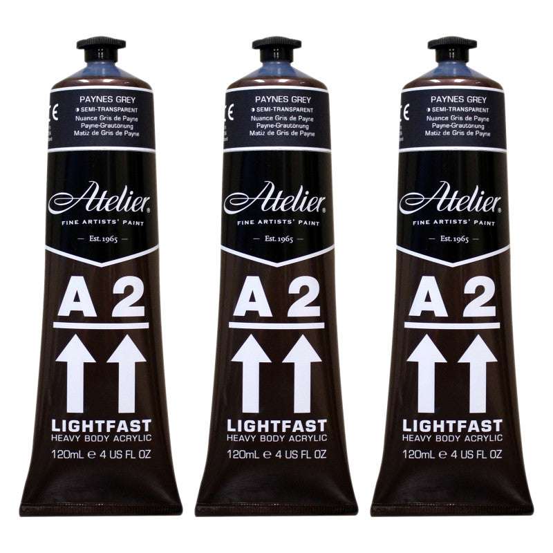 A2 Heavy Body Lightfast Artist Acrylic, 4 oz., Paynes Grey Hue, Pack of 3
