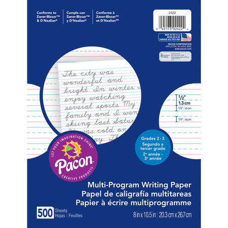 Multi-Program Handwriting Paper, 1/2" Ruled (Short Way), White, 10-1/2" x 8", 500 Sheets