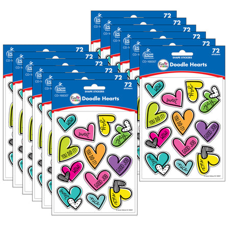 Kind Vibes Doodle Hearts Shape Stickers, 72 Per Pack, 12 Packs