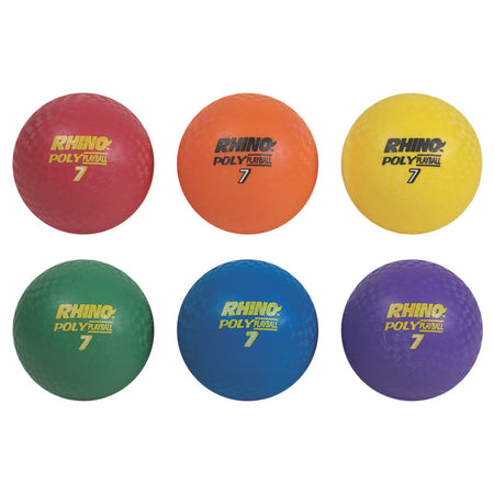 Rhino&reg; Poly 7" Playground Ball Set, Assorted Colors, Set of 6