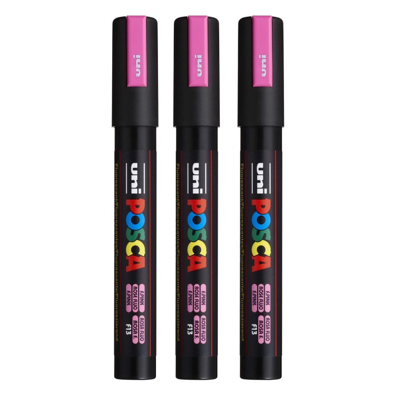 PC-5M Paint Markers, Medium Bullet Tip (1.8-2.5 mm), Fluorescent Pink, Pack of 3