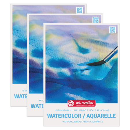 Watercolor Paper Pad, 90lbs, 11" x 15", 15 Sheets, Pack of 3