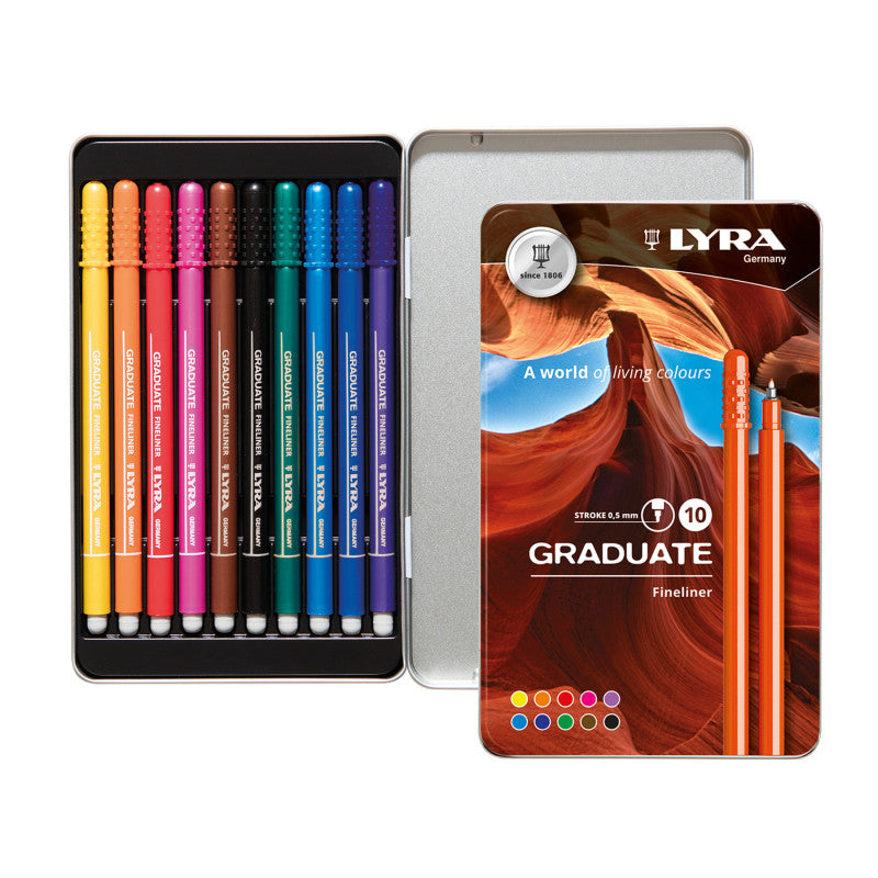 Graduate Fineliner Marker Set Tin, Assorted Colors, 10 Pieces
