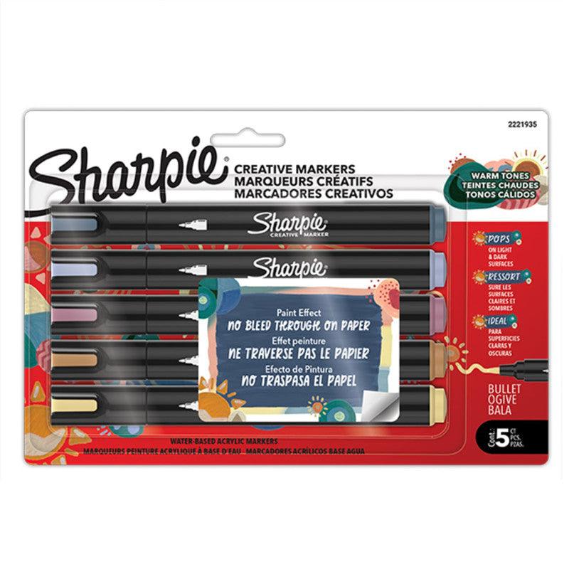 Creative Acrylic Markers, Bullet Tip, Warm Tone Colors, 5 Count