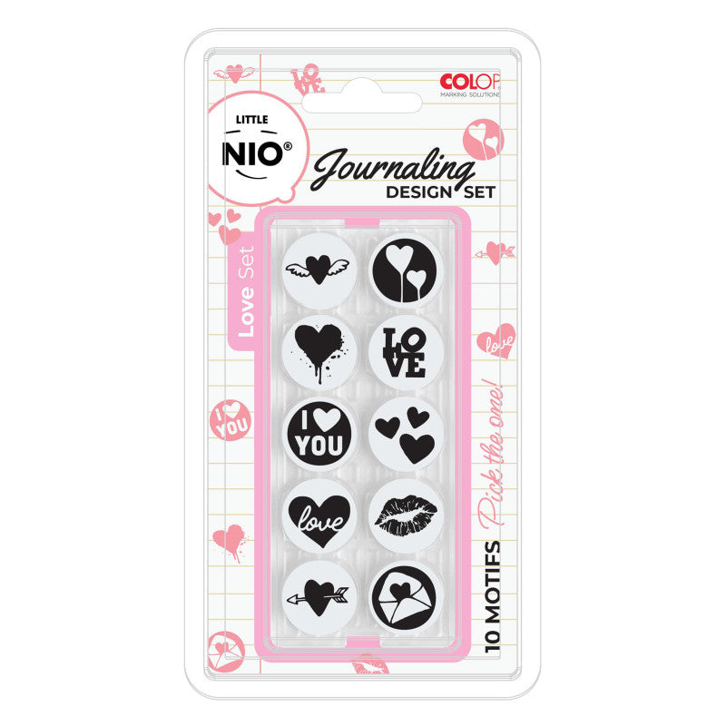Little NIO Love Journaling Stamp Set, 10 Interchangeable Designs, 17 mm Round Imprint