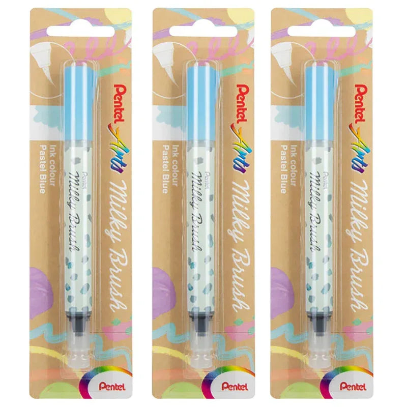 Milky Brush Pen, Pastel Blue Ink, Pack of 3
