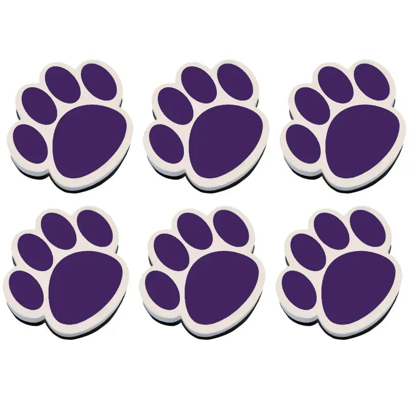 Magnetic Whiteboard Eraser, Purple Paw, Pack of 6