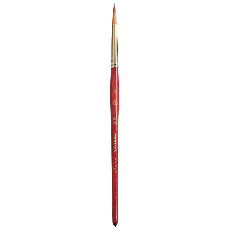 Heritage Round Brush, Synthetic Bristles, Short Handle Watercolor Paintbrush, Scarlet, Size 6, 1 Count