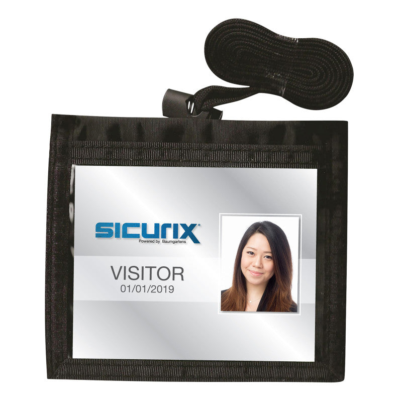 Convention ID Neck Pouch Badge Holder, Horizontal, Adjustable Cord, 3" x 4" Insert, Black
