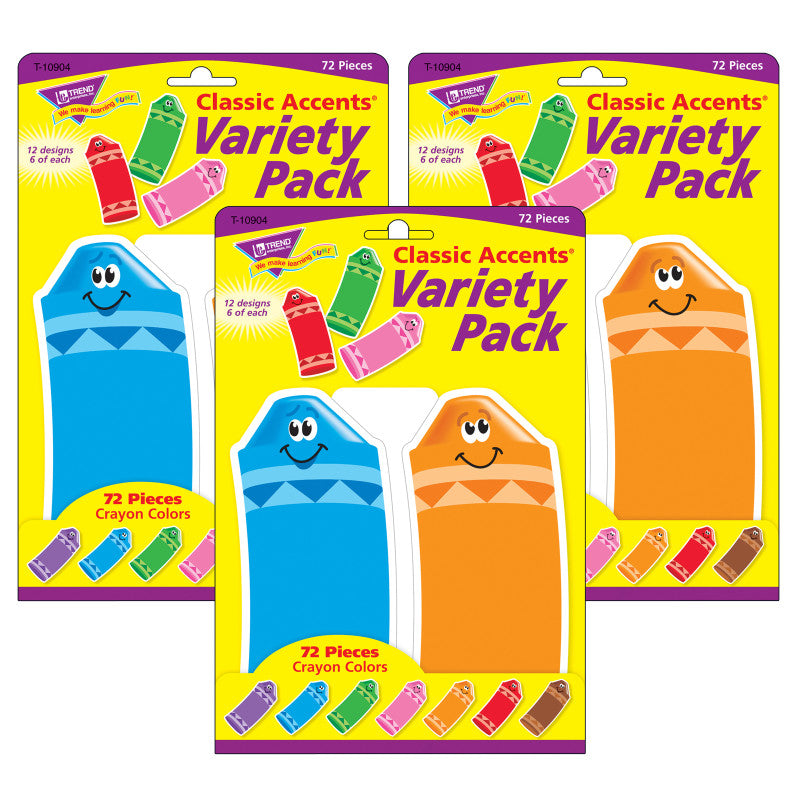 Crayon Colors Classic Accents&reg; Variety Pack, 72 Per Pack, 3 Packs