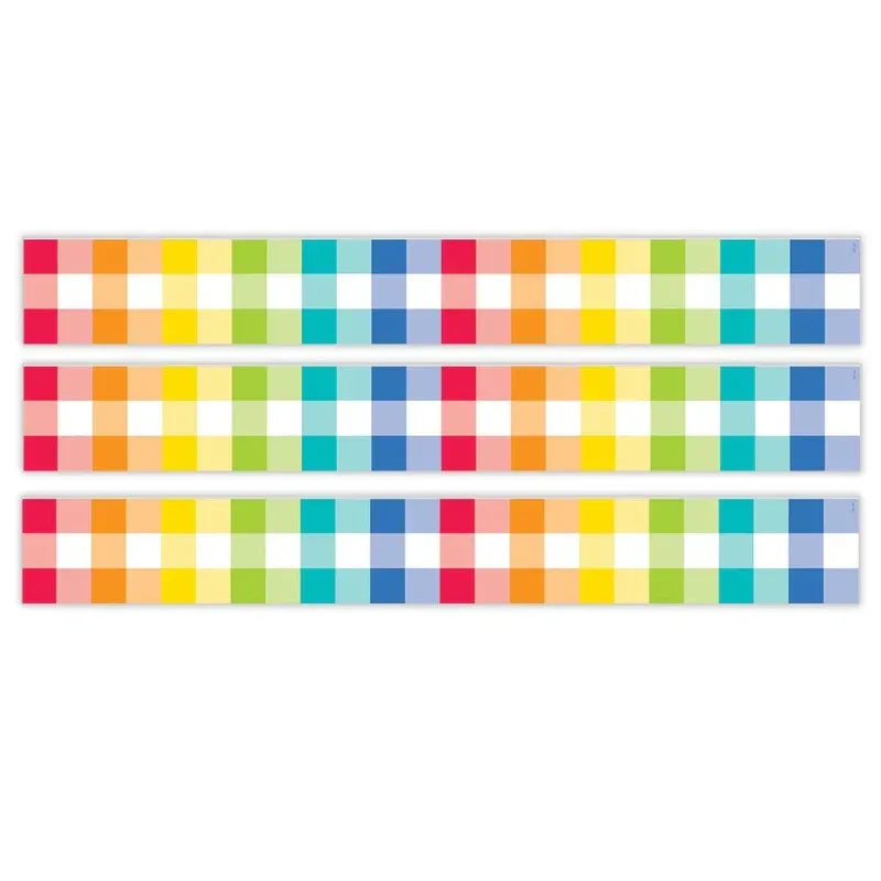 Core Decor Rainbow Buffalo Check EZ Border, 48 Feet Per Pack, 3 Packs
