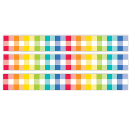 Core Decor Rainbow Buffalo Check EZ Border, 48 Feet Per Pack, 3 Packs