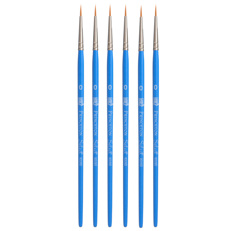 Select Artiste Round Brush, Synthetic Bristles, Short Handle Mixed Media Paintbrush, Jewel Blue, Size 0, Pack of 6