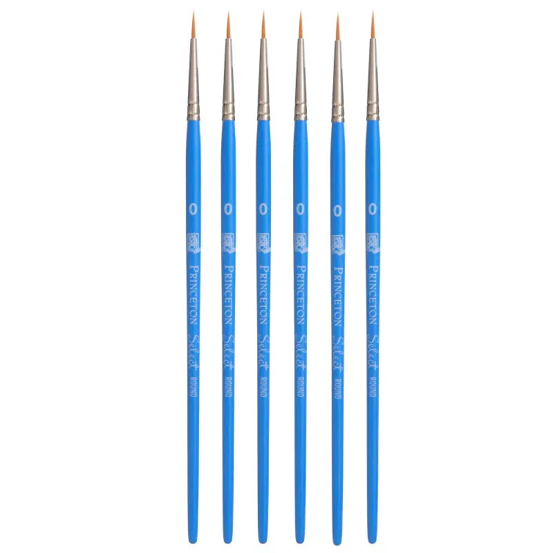 Select Artiste Round Brush, Synthetic Bristles, Short Handle Mixed Media Paintbrush, Jewel Blue, Size 0, Pack of 6