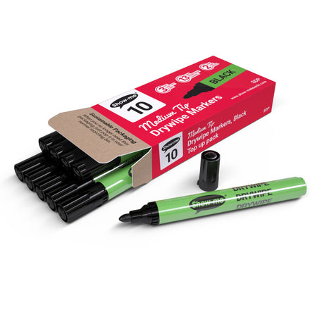 Medium Tip Slim Barrel Dry Erase Markers, Black, Box of 10