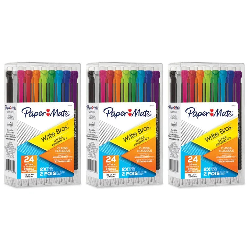 Write Bros&reg; Mechanical Pencil, 0.7mm, Assorted, 24 Per Pack, 3 Packs
