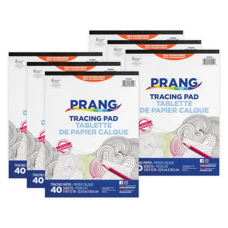 Tracing Paper Pad, Translucent, 9" x 12", 40 Sheets, Pack of 6