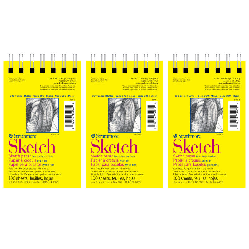 300 Series Sketch Pad, Side Wire Binding, 100 Sheets, 3.5x5 inch, Pack of 6