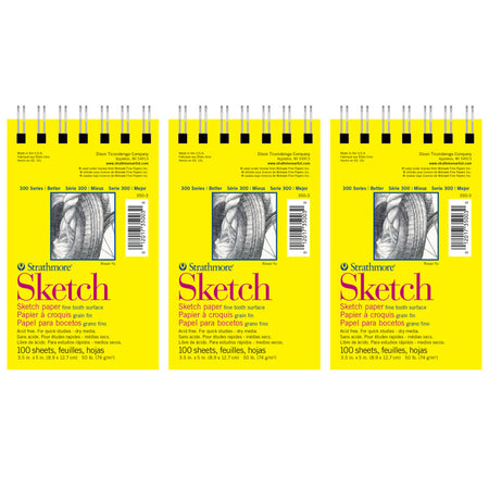 300 Series Sketch Pad, Side Wire Binding, 100 Sheets, 3.5x5 inch, Pack of 6