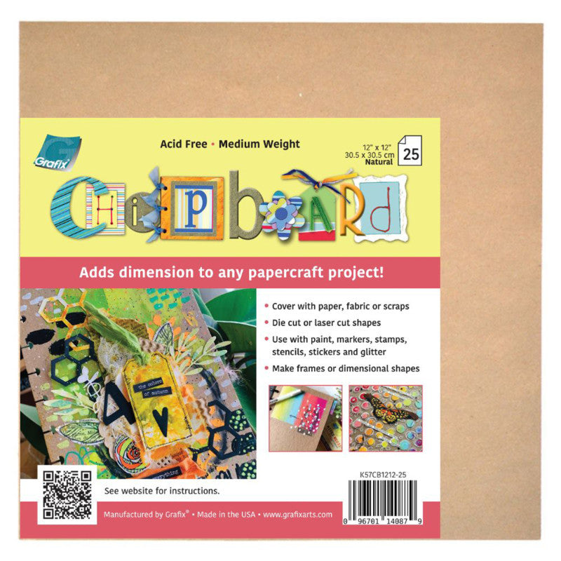 Natural Medium Chipboard, 12" x 12", 25-Pack