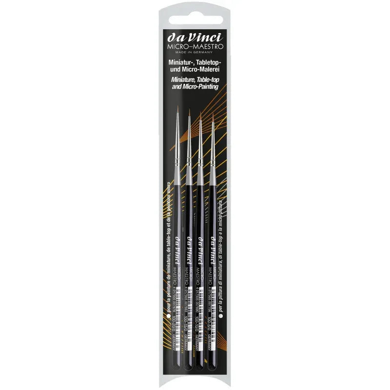 MICRO-MAESTRO Miniature Brushes, Natural Kolinsky Red Sable, All Paint Types, Needle Point, Series 100, Assorted, 4 Brush Set