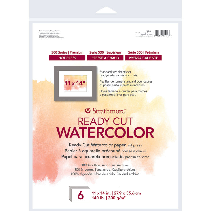 500 Series Ready Cut Watercolor Paper Pack, Hot Press, 11x14 inch, 6 Sheets