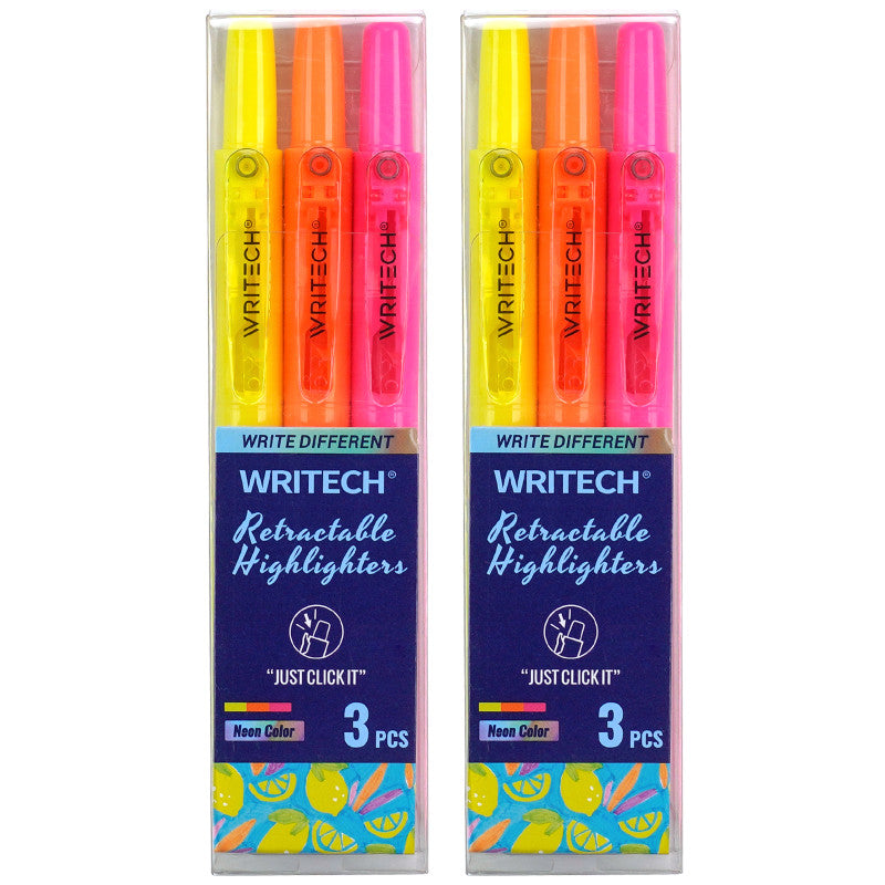 Retractable Highlighters, Assorted Neon Colors, 2 Sets