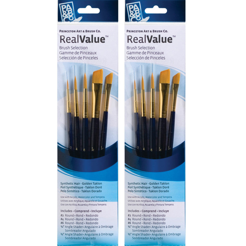 RealValue Brush Set, Gold Taklon Bristles, Short Handle Mixed Media Paintbrush, Dark Blue, 5 Per Set, 2 Sets