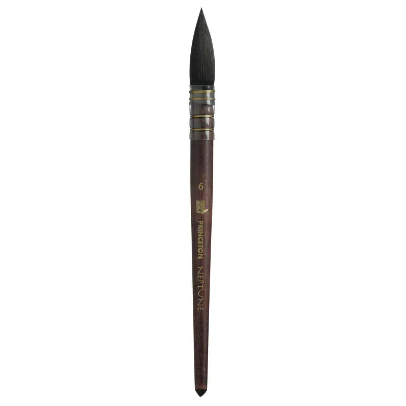 Neptune Quill Brush, Synthetic Bristles, Short Handle Watercolor Paintbrush, Dark Wood, Size 6, 1 Count