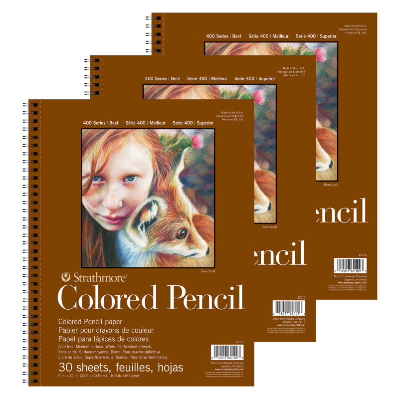 400 Series Color Pencil Pad, Wire Binding, 30 Sheet, 9x12 inch, Pack of 3